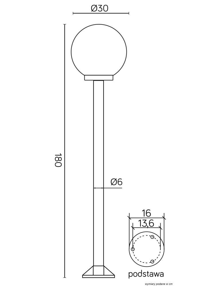 Lampy zewnętrzne latarnie - SU-MA Kule  E27, 1x100W, 230V K 5002/1/K 300 - product kolory-swiatla.pl 3