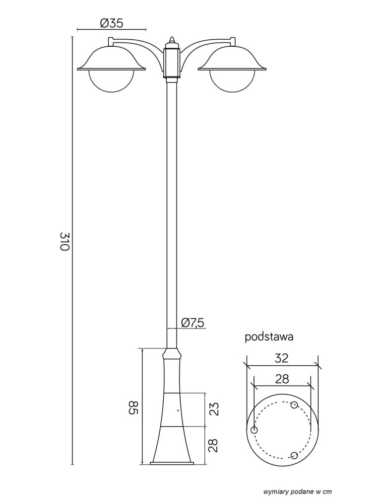 Lampy zewnętrzne latarnie - SU-MA Prince E27, 2x60W, 230V OGMW 2 O-BD - produkt kolory-swiatla.pl 4