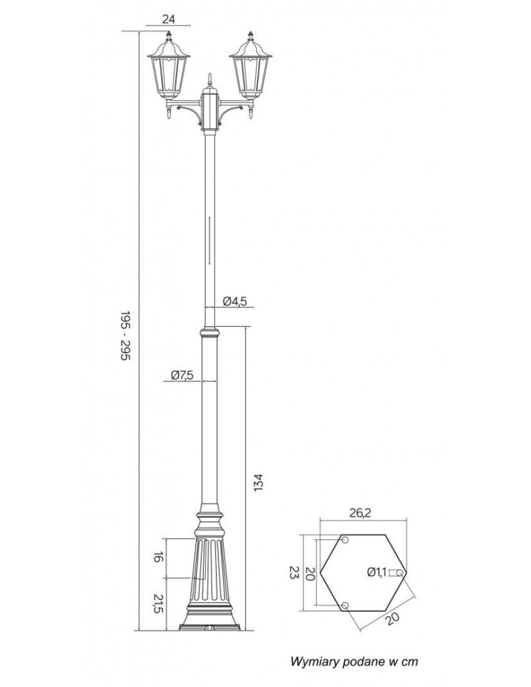 Lampy zewnętrzne latarnie - SU-MA Retro Classic E27, 2x60W, 230V stojąca OGMWN 2 - product kolory-swiatla.pl 5