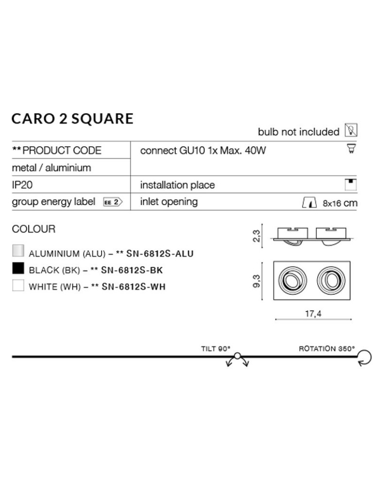 Lampy podtynkowe kwadratowe - Azzardo CARO 2 SQUARE WHITE 2xGU10 Wpuszczana Biały AZ2436 - product kolory-swiatla.pl 3