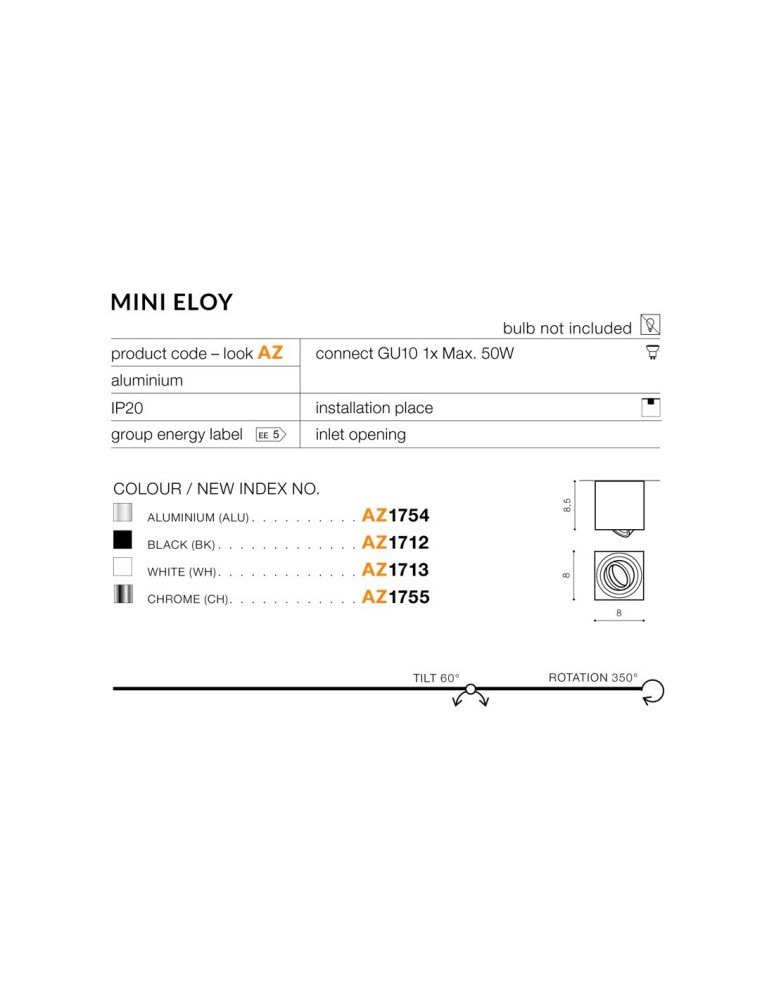 Azzardo MINI ELOY BLACK 1xGU10 Natynkowa Czarny AZ1712