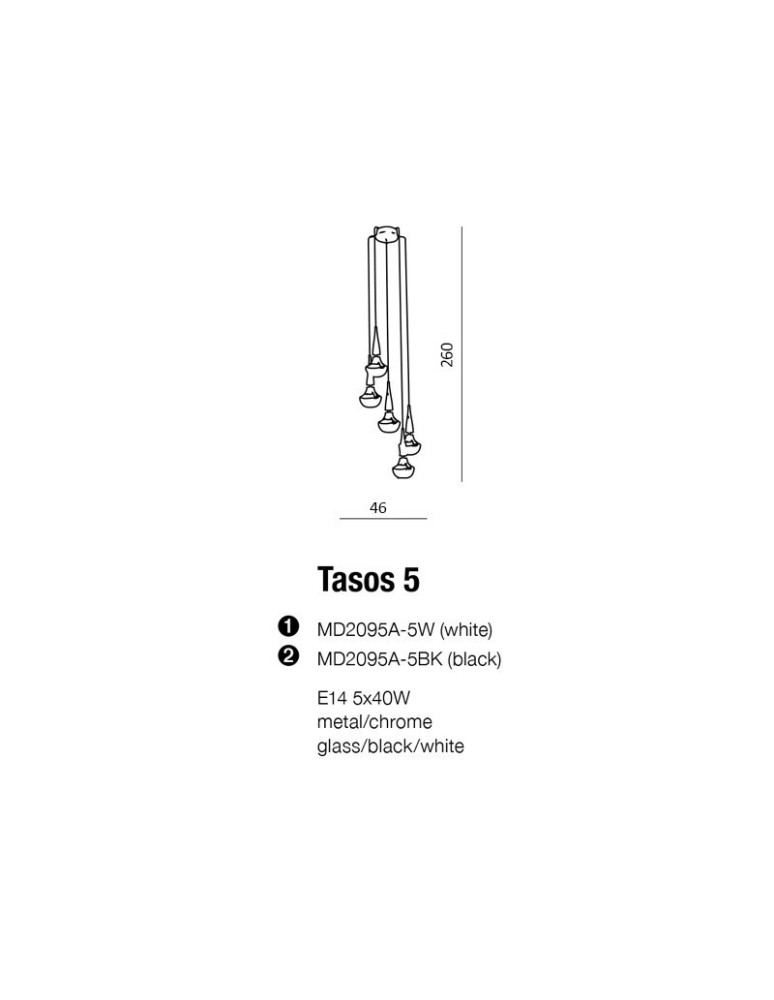 Lampy wiszące - Azzardo TASOS 5 WHITE 5xE14 Wisząca Biały AZ0261 - produkt kolory-swiatla.pl 2