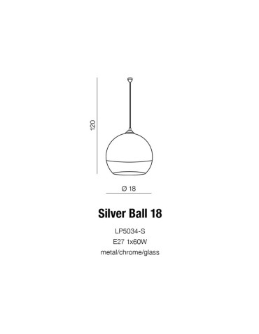 Azzardo SILVER BALL 18 1xE27 Wisząca Chrom AZ0731 - produkt 2