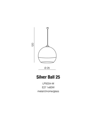 Azzardo SILVER BALL 25 1xE27 Wisząca Chrom AZ0733 - produkt 2