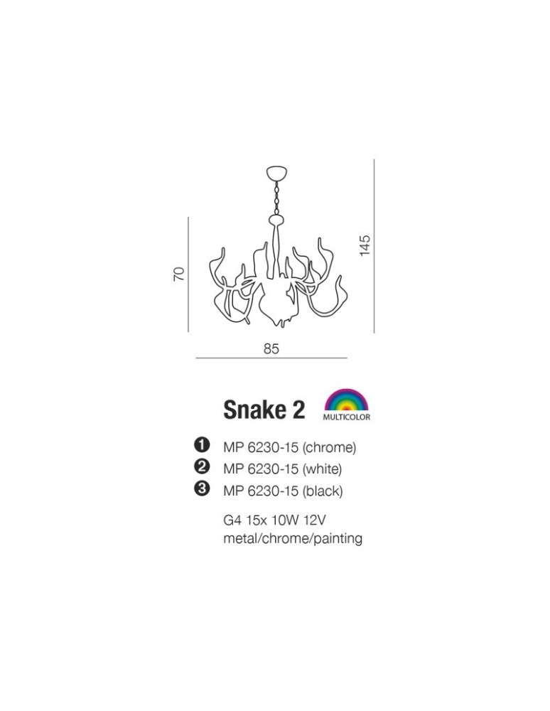 Żyrandole nowoczesne - Azzardo SNAKE 2 BLACK 15xG4 Wisząca Czarny AZ1048 - product kolory-swiatla.pl 2