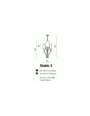 Azzardo DIABLO 3 BLACK 6xE14 Wisząca Czarny/Chrom AZ1345 - produkt 2