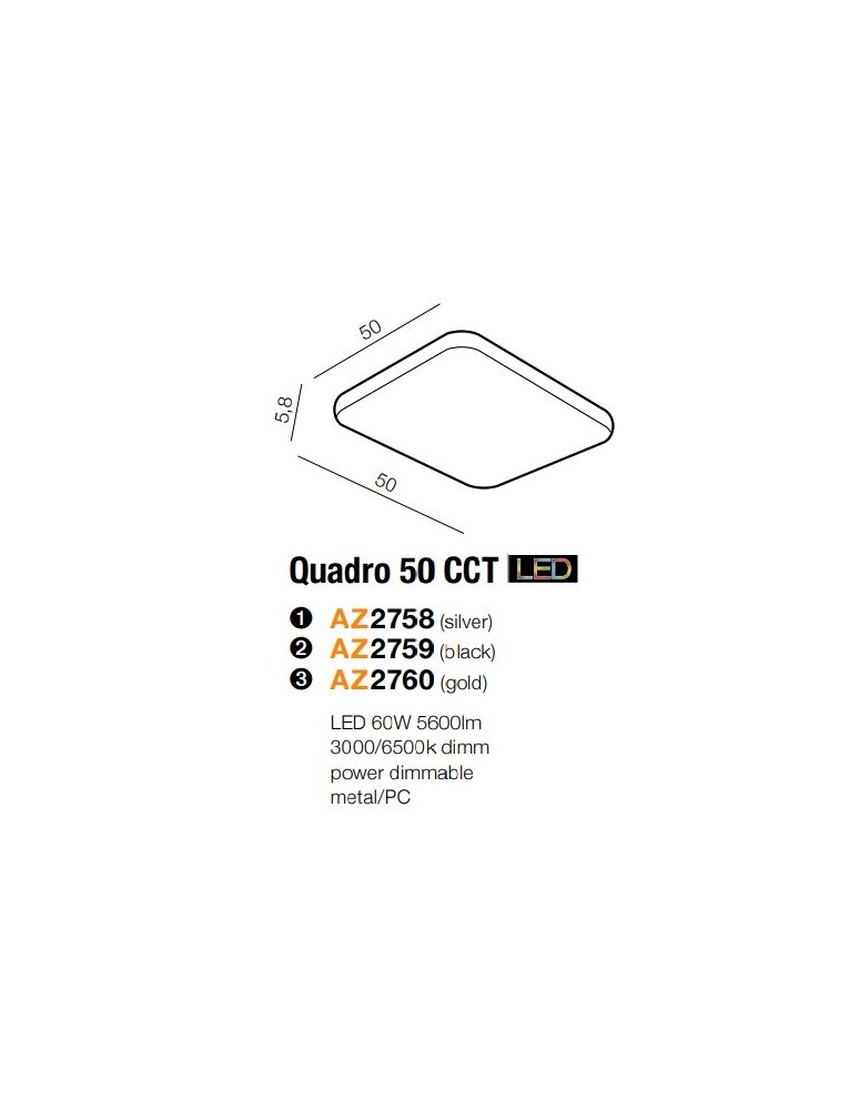 Plafony z pilotem - Azzardo QUADRO 50 LED CCT BLACK 1xLED Sufitowa Czarny AZ2759 - product kolory-swiatla.pl 2