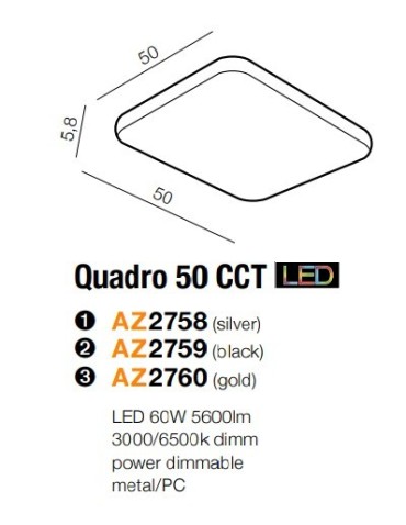 Azzardo QUADRO 50 LED CCT GOLD 1xLED Sufitowa Złoty AZ2760 - produkt 2