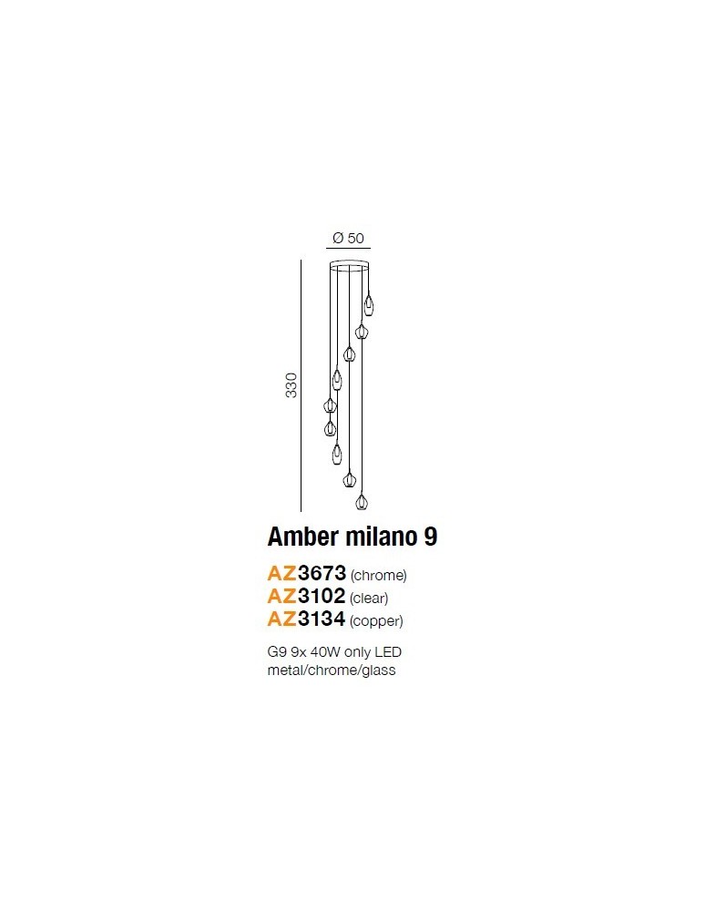 Lampy wiszące - Azzardo AMBER MILANO 9 CLEAR 9xG9 Wisząca Przeźroczysty AZ3102 - product kolory-swiatla.pl 2