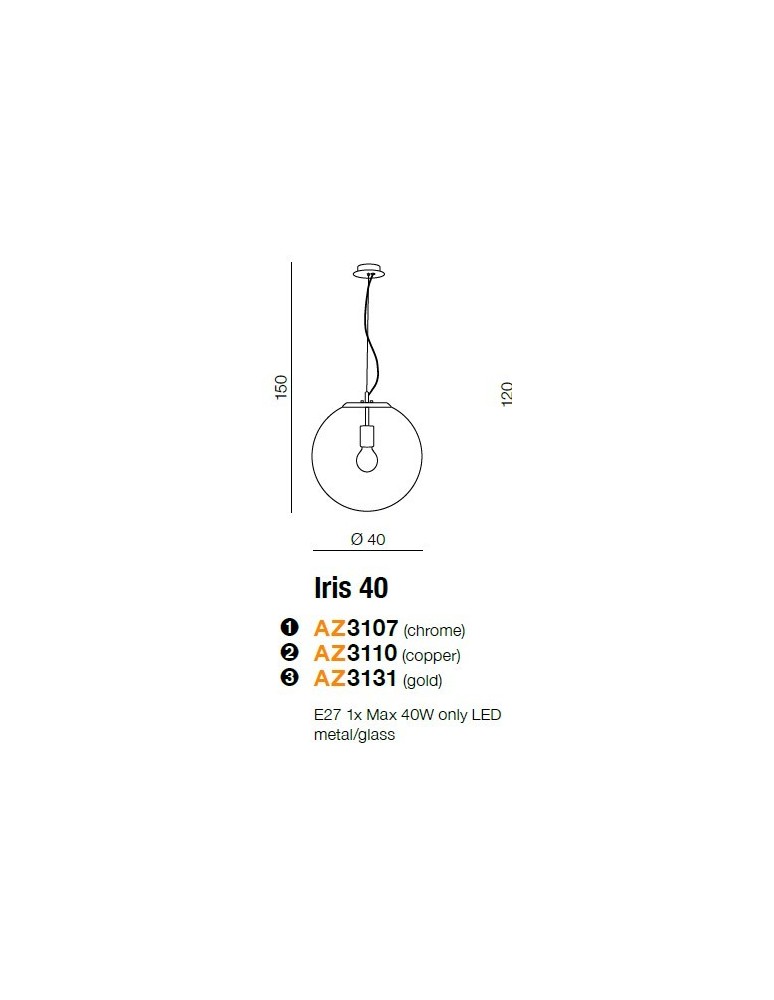 Lampy wiszące - Azzardo IRIS 40 GOLD 1xE27 Wisząca Złoty AZ3131 - product kolory-swiatla.pl 2