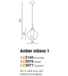Lampy wiszące - Azzardo AMBER MILANO 1 CHROME 1xG9 Wisząca Chrom AZ2148 - produkt 4