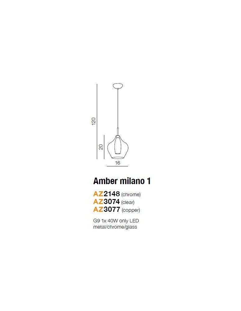 Azzardo AMBER MILANO 1 CHROME 1xG9 Wisząca Chrom AZ2148