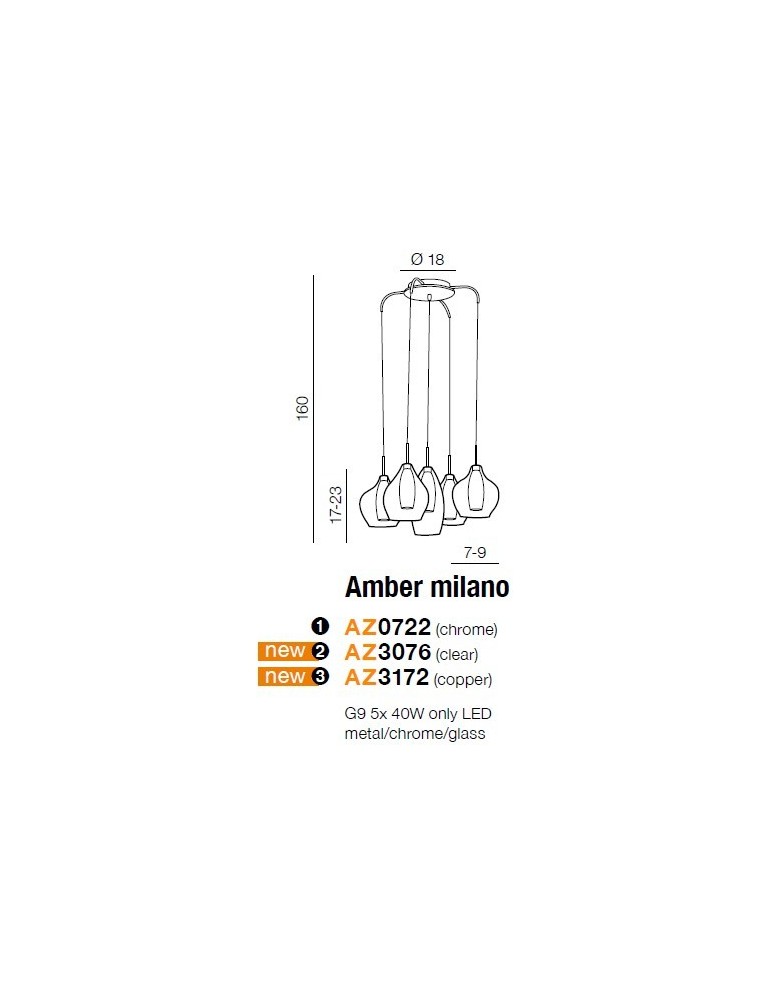 Azzardo AMBER MILANO 5 CHROME 5xG9 Wisząca Chrom AZ0722