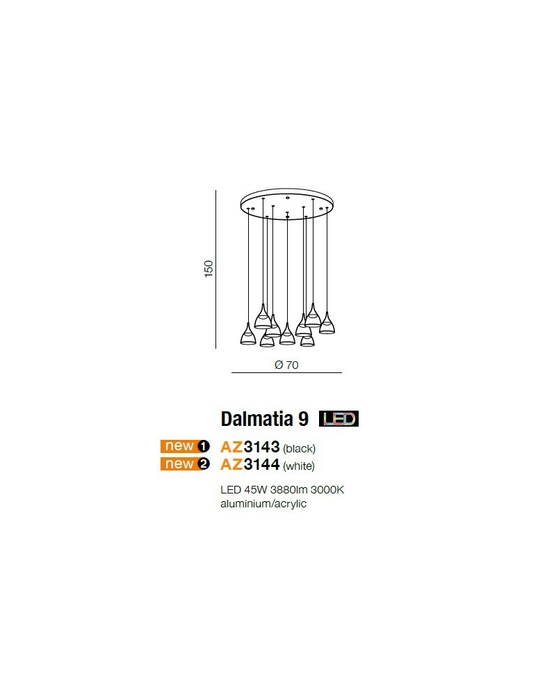 Lampy wiszące LED - Azzardo DALMATIA 9 BLACK 9xLED Wisząca Czarny AZ3143 - product kolory-swiatla.pl 3