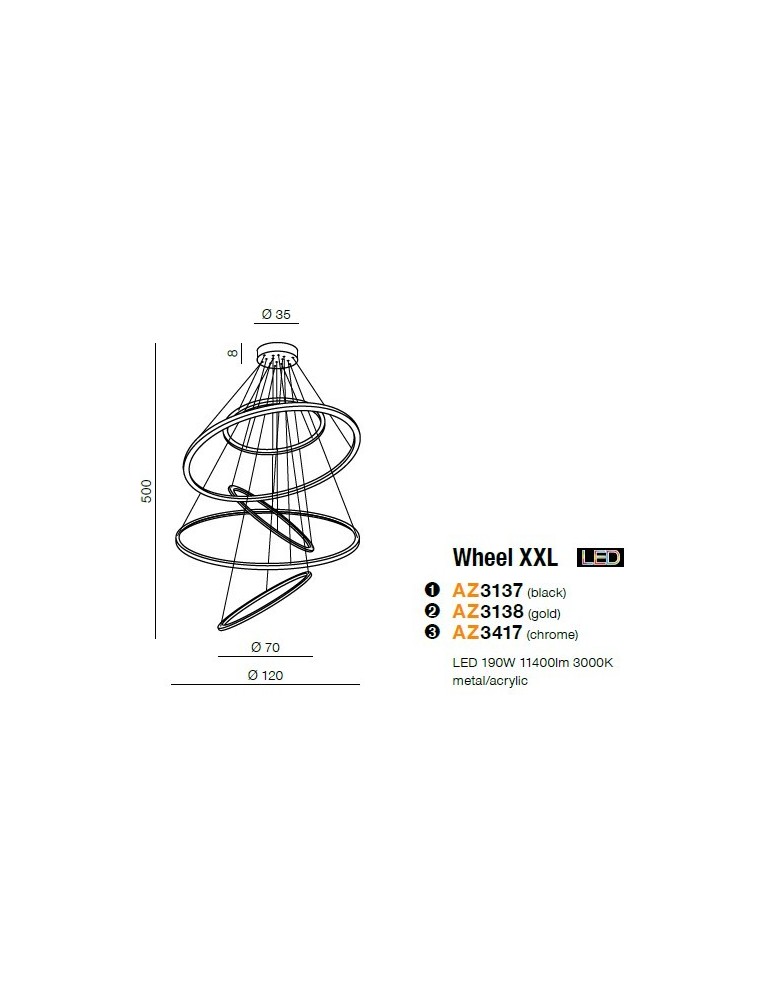 Azzardo WHEEL XXL LED 190W 11400lm 3000K złoty wisząca AZ3138 Azzardo WHEEL XXL LED 190W 11400lm 3000K złoty wisząca AZ3138
