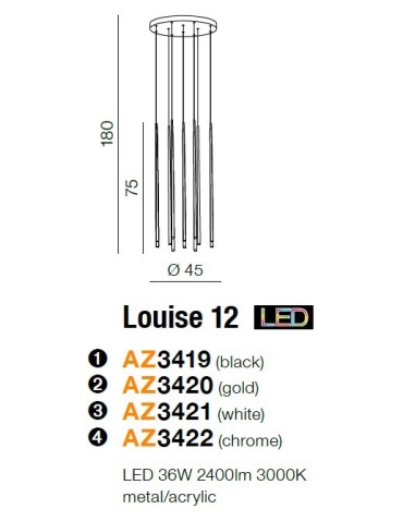Azzardo LOUISE 12 BK 12xLED Wisząca Czarny AZ3419 - produkt 2