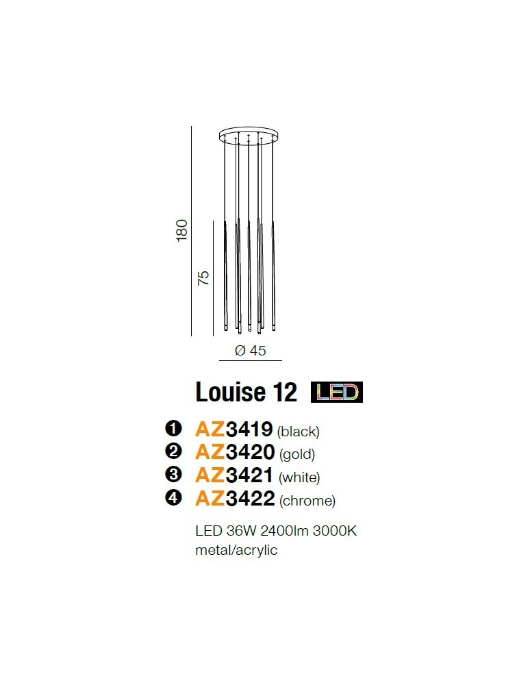 Azzardo LOUISE 12 BK 12xLED Wisząca Czarny AZ3419
