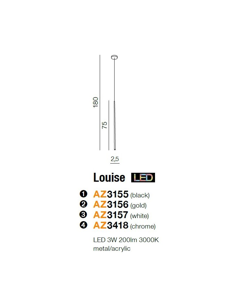 Azzardo LOUISE 1 BK 1xLED Wisząca Czarny AZ3155