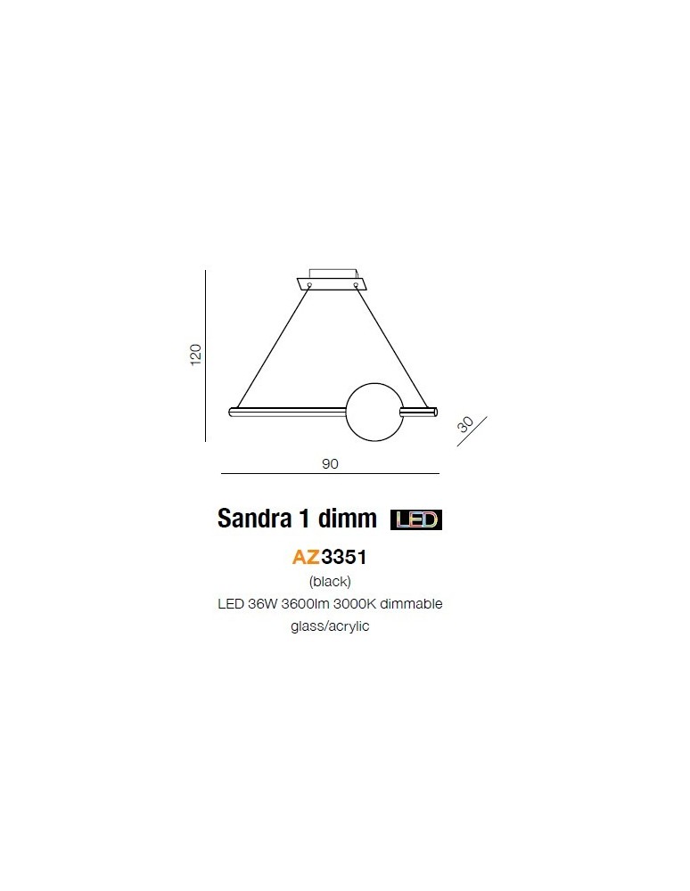 Lampy wiszące LED - Azzardo SANDRA 1 BLACK 1xLED Wisząca Czarny AZ3351 - product kolory-swiatla.pl 3
