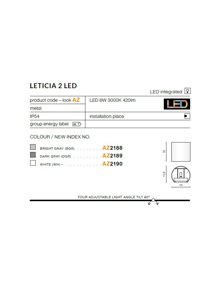 Kinkiety zewnętrzne - Azzardo LETICIA 2 LED WHITE 1xLED Ścienna Biały IP54 AZ2190 - product kolory-swiatla.pl 3