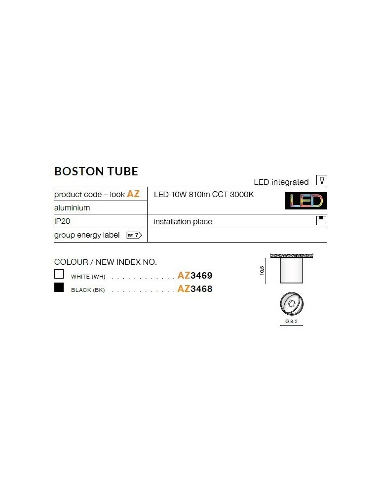 AZzardo BOSTON TUBE 10W 810lm 3000K czarny natynkowa AZ3543 AZzardo BOSTON TUBE 10W 810lm 3000K czarny natynkowa AZ3543