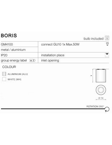 Azzardo BORIS WHITE 1xGU10 Natynkowa Biały AZ1054 - produkt 2