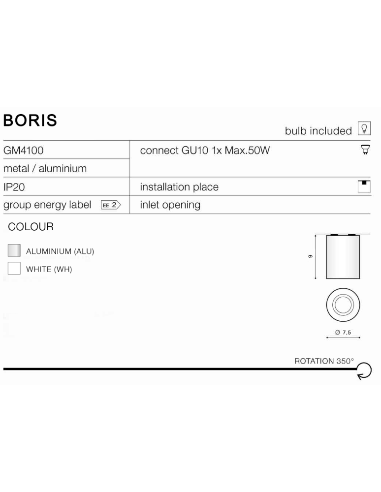 Oprawy sufitowe na wymienne źródło światła - Azzardo BORIS WHITE 1xGU10 Natynkowa Biały AZ1054 - product kolory-swiatla.pl 2