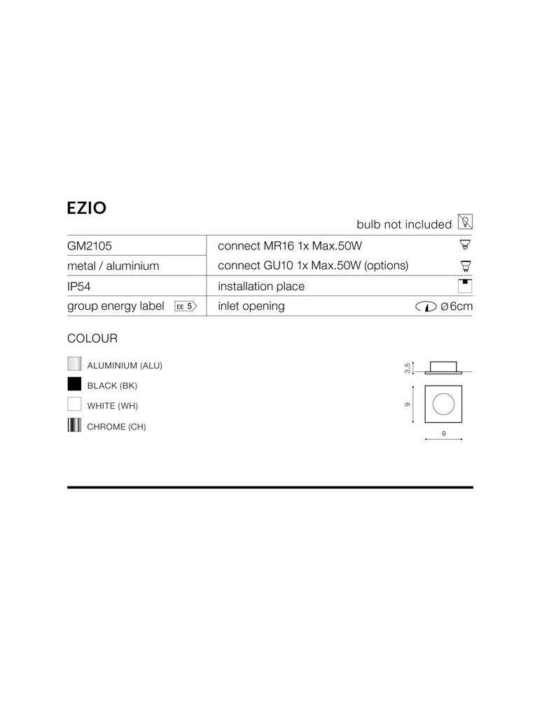 Lampy podtynkowe hermetyczne - Azzardo EZIO 1 CHROME 1xGU10 Wpuszczana Chrom IP54 AZ1051 - produkt kolory-swiatla.pl 2
