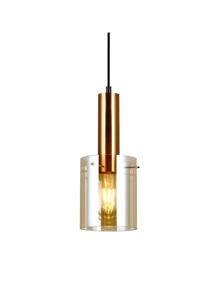 Lampy wiszące - Italux Sardo 1xE27 Wisząca Mosiężny PND-5581-1-BRO+AMB - product kolory-swiatla.pl 2