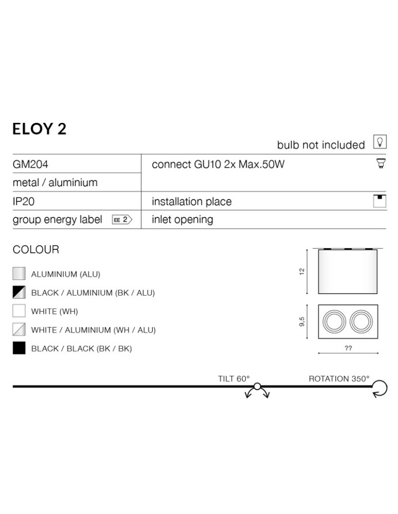 Oprawy sufitowe na wymienne źródło światła - Azzardo ELOY 2 WHITE 2xGU10 Natynkowa Biały AZ1353 - product kolory-swiatla.pl 2