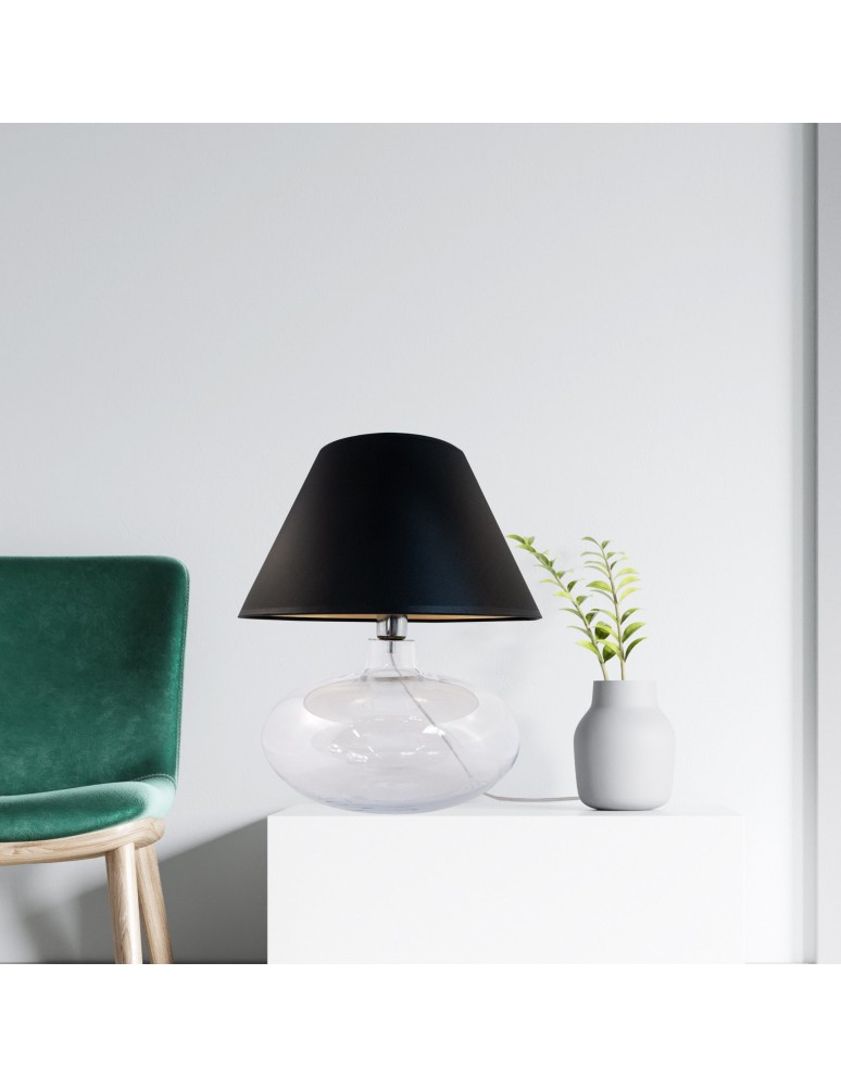 Lampy stołowe z abażurem - Zuma Line stołowa MERSIN transparentna podstawa abażur czarno złoty 1xE27 5514BKGO - produkt kolory-swiatla.pl 3