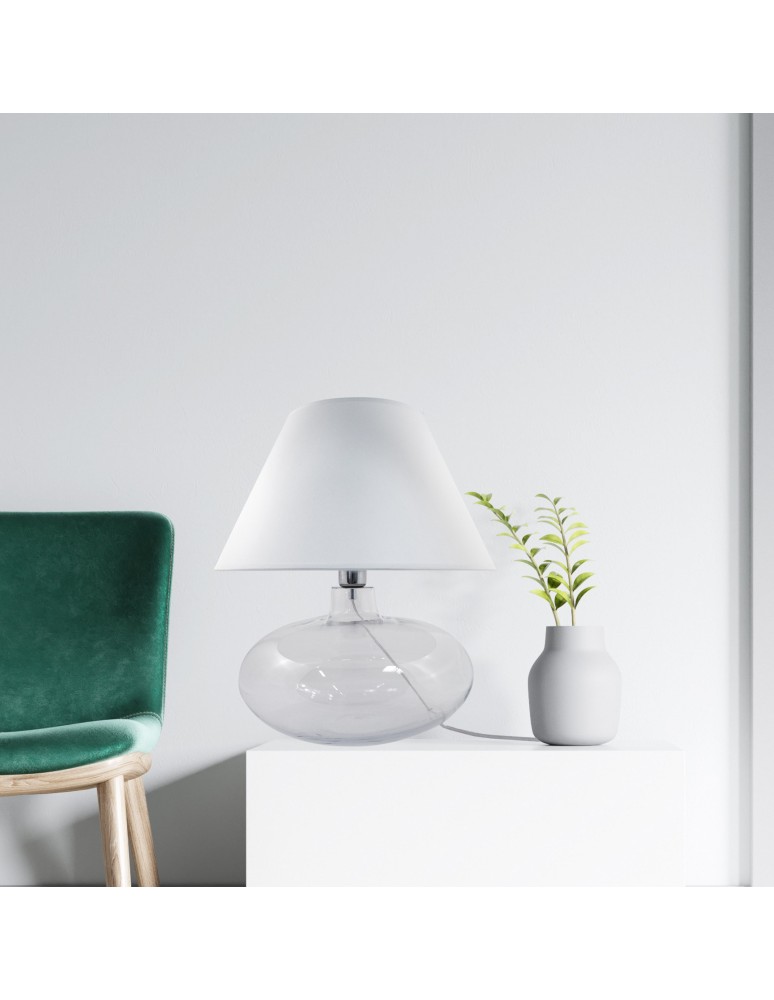 Lampy stołowe z abażurem - Zuma Line stołowa MERSIN transparentna podstawa abażur biały 1xE27 5512WH - produkt kolory-swiatla.pl 3