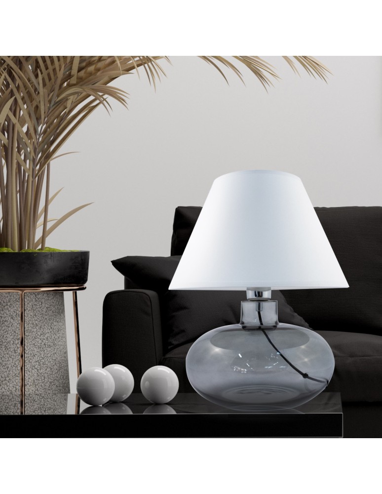 Lampy stołowe z abażurem - Zuma Line stołowa MERSIN transparentno grafitowa podstawa abażur biały 1xE27 5515WH - produkt kolory-swiatla.pl 3