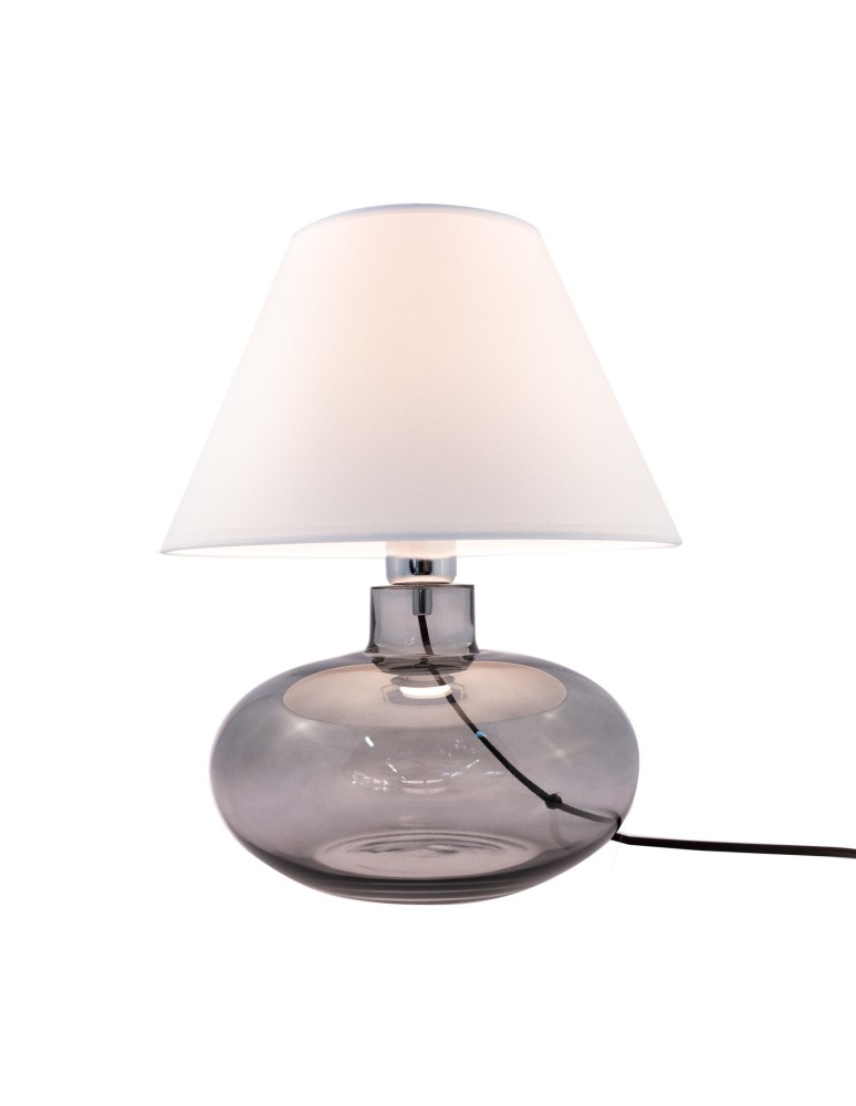 Lampy stołowe z abażurem - Zuma Line stołowa MERSIN transparentno grafitowa podstawa abażur biały 1xE27 5515WH - produkt kolory-swiatla.pl 1