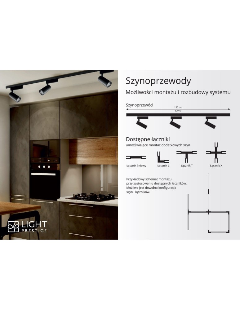 Light Prestige Szynoprzewód 1F 2m czarny czarny LP-571/2M-S-BK