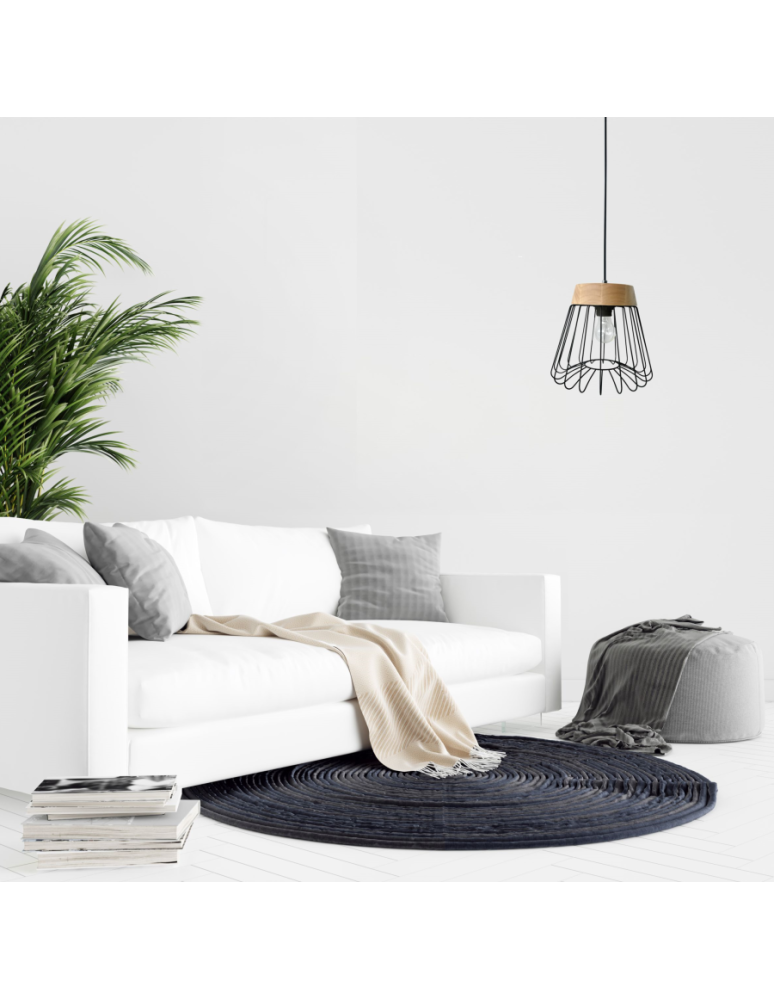 Lampy wiszące - Light Prestige Nido wisząca czarna E27 czarny/drewno LP-128/1P BK - produkt kolory-swiatla.pl 3